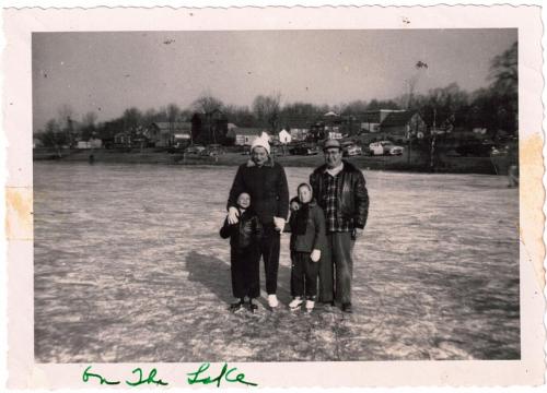 Blossom, Max, Larry, and Arlene ice skating on the lake in Monroe, NY